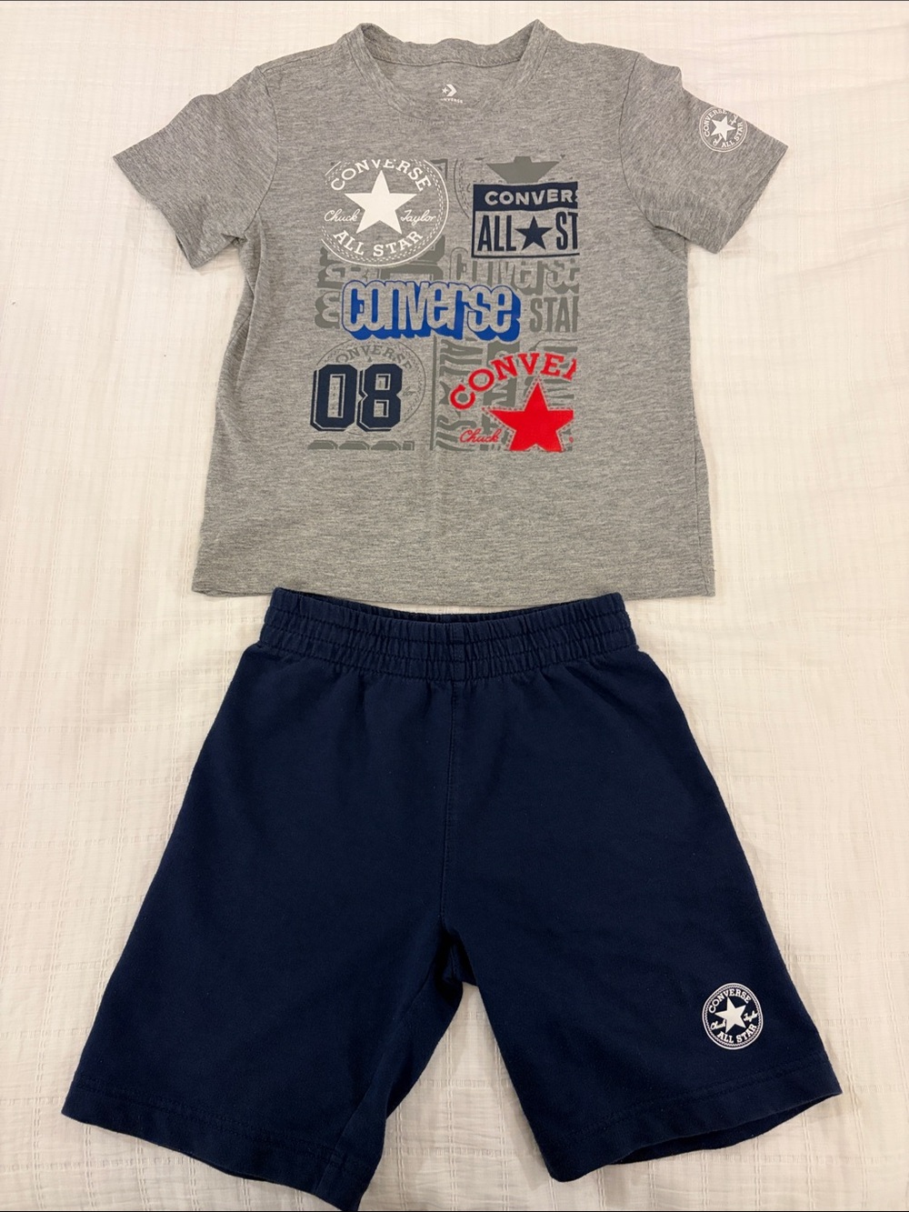 Converse Gray Graphic Tee with Navy Shorts